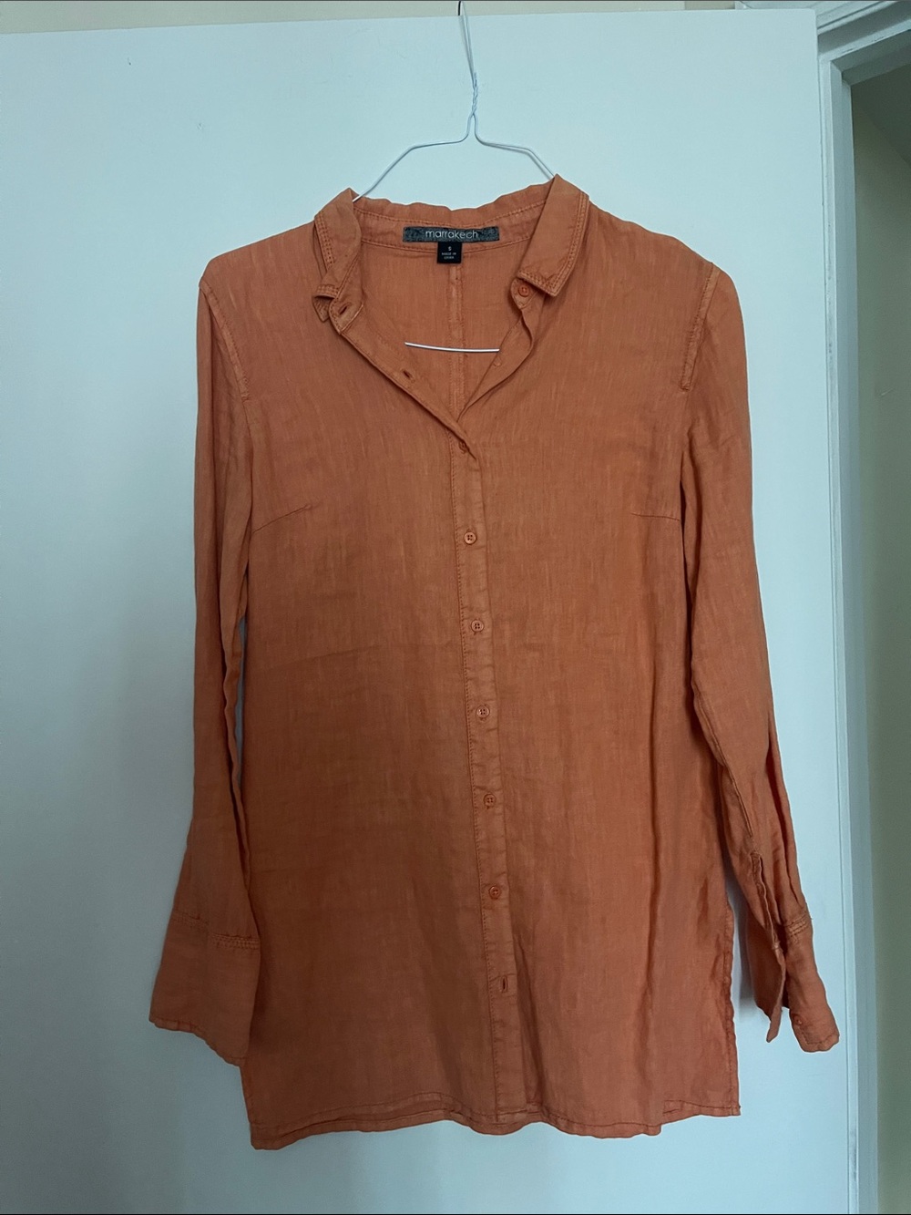 Orange Button-Front Long Sleeve Women's Top